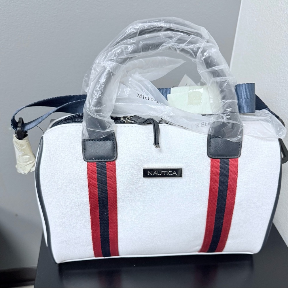NEW Nautica white striped satchel Brand‎ new with tags
